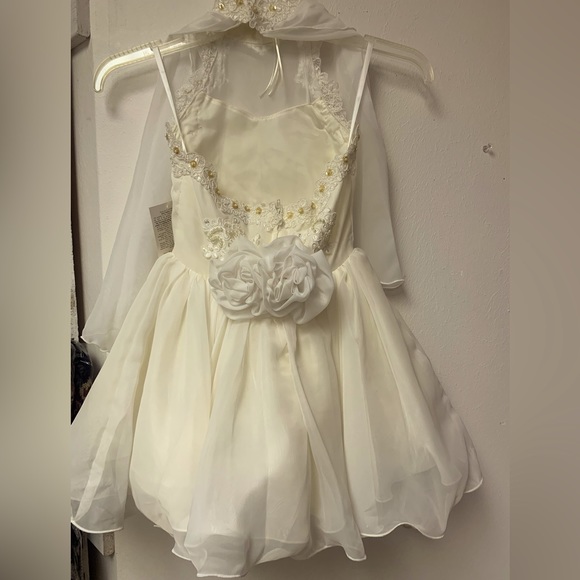 Sz 6 Off White Halter Neck Beaded Pageant FlowerGirl Special Occasion Dress NWT - Picture 7 of 8